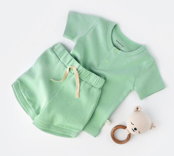 Set tricou cu panataloni scurti - 100% bumbac organic - mint, baby cosy (marime: 12-18 luni)