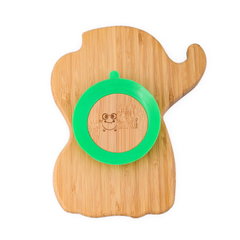 Farfurie elefant din bambus organic cu baza tip ventuza Oaki verde, Oaki