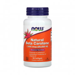 Beta Carotene Natural, 25 000 IU, Now Foods, 90 softgels