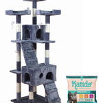 KATIDO Scratching post pisici 130 cm gri-albastru + KATIDO Meat Plate plic hrana pisici 6x100g GRATIS, KATIDO 