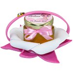Marturii dulci cu miere, model handmade „Zumzet dulce” - roz, borcan 50 gr  – DSBC1920