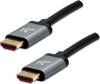 Cablu video HDMI M - HDMI M, HDMI 2.1 - Viteză ultra mare, 1m, conectori placați cu aur, carcasă din aluminiu, gri, Logo 8K@60Hz, 48Gb/s, NoName