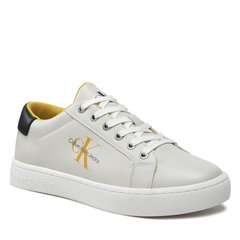 CALVIN KLEIN JEANS, Pantofi sport din piele cu imprimeu logo lateral, Alb, Albastru, 44 CALVIN KLEIN JEANS, Pantofi sport din piele cu imprimeu logo lateral, Alb, Albastru, 44