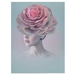 Tablou colaj portret femeie cu trandafir pe cap, roz 1346 - Material produs:: Poster pe hartie FARA RAMA, Dimensiunea:: 80x120 cm, 