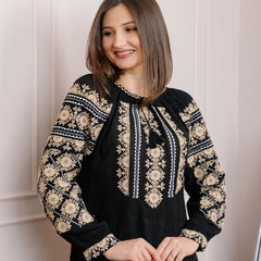 Bluza tip ie neagra cu motiv floral crem Olga, Portul Romanesc