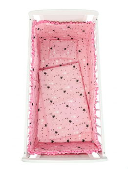 Lenjerie patut cu 5 piese Croitoria Noastra Stelute gri pe roz 140x70 cm, Croitoria Noastra