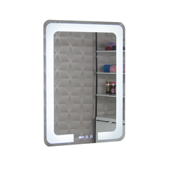 Oglinda pentru baie Badenmob, iluminare LED, functie dezaburire, ceas, data si termometru, 60x80cm, clasa energetica G