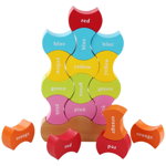 Puzzle din lemn, 3D, Invata culorile, Montessori, forma turn culori, FamousKids®