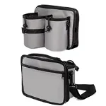 Suport portabil de bagaj pentru sticla si pahar, Quasar & Co.®, 2 compartimente termo, buzunar, reglabil, poliester, 25 x 18.5 cm, gri