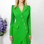 Rochie tip sacou Cassy, croiala cambrata si detalii plisate, Verde, FashionForYou