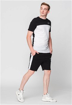 Jack & Jones, Set de tricou si pantaloni scurti sport cu design colorblock Blocking, Negru, Alba, L