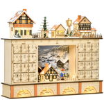 Calendar de Advent, Homcom, Lemn, Lumini LED, 44x10x37 cm, Maro deschis