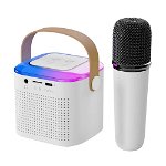 Boxa karaoke cu microfon wireless, difuzor portabil cu lumina RGB LED, alb, Tenq.ro