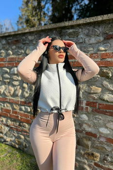 Vesta de Dama din Fas, cu Model Romb Mic, si Inchidere in Fermoar, Purina, Alba, Foggi