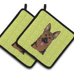 Caroline`s Treasures Tabla de șah Lime Green German Shepherd Pair of Pot Holders Verde 7.5HX7.5W, 