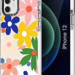 Husa de protectie telefon ILOVEY, silicon, multicolor, flori, pentru iPhone 12 6.1 inch