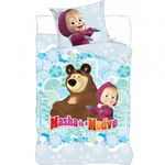 Lenjerie de pat Masha and Bear, 2 Piese, 100Ã 135 cm, 40Ã 60 cm, 100% Bumbac