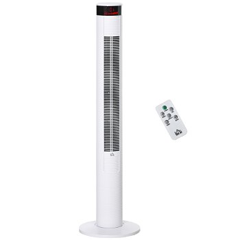 HOMCOM Ventilator de Turn cu Panou LED, 3 Viteze, 4 Moduri, 45W, Telecomandă, Alb | Aosom Romania, HOMCOM