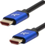 Cablu video HDMI M - HDMI M, HDMI 2.1 - Viteză ultra mare, 1m, conectori placați cu aur, carcasă din aluminiu, albastru, Logo 8K@60Hz, 48Gb, NoName