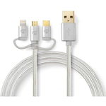 Cablu de alimentare si sincronizare 3 in 1, Micro USB, USB tip C si Apple Lighting 1m, NEDIS