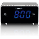 Lenco Radio cu ceas CR-520, Argintiu