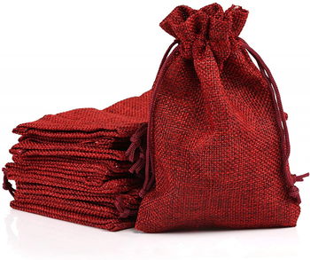 Set de 24 saculeti Naler, iuta/in, rosu inchis, 14 x 10 cm