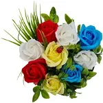 Aranjament floral deosebit 9 trandafiri cutie , flori de sapun,buburuza, 15x15x15 cm, OEM