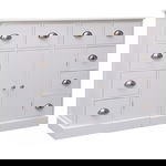 Servanta cu 10 sertare, alb, 113 x 30 x 79 cm, lemn, sol-284175