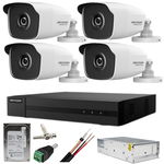 Kit supraveghere Hikvision seria HiWatch 4 camere 5MP IR 40M DVR 4 canale HDD 500GB accesorii incluse, Hikvision - HiWatch