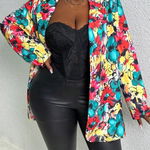 Blazer cu imprimeu floral, multicolor, dama, Shein, Shein Curve