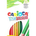 Set 12 creioane colorate cu varf subtire si radiera , Carioca Tita, Carioca