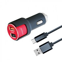 Incarcator Auto MicroUSB Lemontti Qualcomm 3.0 Dual USB 3.1A cablu detasabil Negru-Rosu