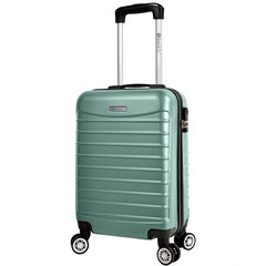 Troler cabina avion Quasar & Co.®, 55x36x20cm, bagaj de mana, troller cu fermoar antifurt, cifru, maner telescopic lung, geamantan cu 4 roti duble silentioase 360°, valiza ABS 2.8 mm, rezistent, 2 compartimente cu buzunar, 10kg, LINE, turcoaz deschis