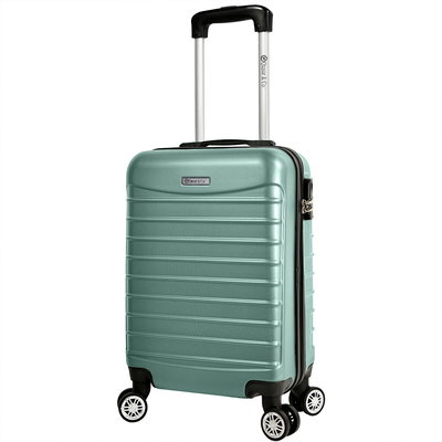 Troler cabina avion Quasar & Co.®, 55x36x20cm, bagaj de mana, troller cu fermoar antifurt, cifru, maner telescopic lung, geamantan cu 4 roti duble silentioase 360°, valiza ABS 2.8 mm, rezistent, 2 compartimente cu buzunar, 10kg, LINE, turcoaz deschis