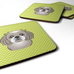 Caroline`s Treasures Tabla de dama Lime Verde Gri Argintiu Shih Tzu Foam Coaster Set de 4 3 1/2 x 3 1/2, 