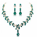 Set bijuterii pentru femei, GMO, Wedding Safir Cristal, colier si cercei, forma muguri, verde