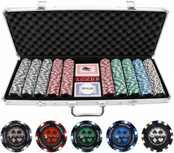 Set poker cu 500 chips-uri clay 14g model PRO POKER si servieta din aluminiu