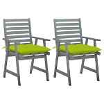 Set de 2 scaune de masa pentru exterior cu perna colorata vidaXL, Lemn de acacia, 56 x 62 x 92 cm, Gri/Verde deschis