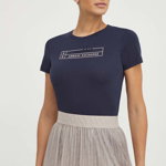 Armani Exchange tricou din bumbac femei, culoarea albastru marin, Armani Exchange