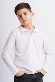 Bluza polo baieti din bumbac alb cu maneca lunga 6 ani (111-116 cm), Haine de vis