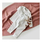 Set bluzita cu maneca lunga si pantaloni lungi din bumbac organic si 5% elastan - Alb, BabyCosy (Marime: 18-24 Luni), BabyCosy