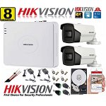 Kit supraveghere ultraprofesional Hikvision 2 camere 8MP 4K IR 80M DVR 4 canale accesorii incluse si HDD, Hikvision