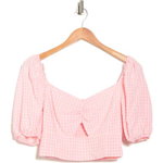 Imbracaminte Femei Elodie Cutout Gingham Puff Sleeve Crop Top Pink