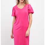 Timeout, Rochie din jerseu cu maneci bufante, Fucsia, S