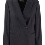 Peserico PESERICO Wool and linen canvas double-breasted blazer DARK BLUE, Peserico