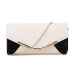 Clutch Simplu Elegant Ivory cu Negru si Detalii Aurii, Mahoni.ro