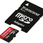 Card de memorie transcend micro sdxc 64 gb class 10 uhs-i +adaptor sd