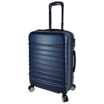 Troler mediu extensibil Quasar & Co.®, 66x41x26-31cm, bagaj de cala, troller avion cu fermoar antifurt, cifru, maner telescopic, geamantan cu 4 roti duble silentioase 360°, valiza ABS 2.8 mm, 2 compartimente cu buzunar, LINE, Bleumarin