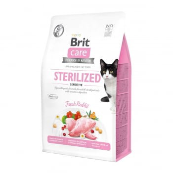 Brit Care Sterilized Sensitive, Iepure, hrană uscată fără cereale pisici sterilizate, 2kg, Brit Care