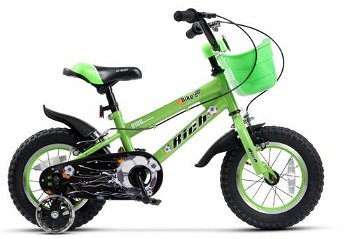 Bicicleta Copii Rich Baby R1207A, Roti 12", C-Brake, cosulet, roti ajutatoare cu LED (Verde)